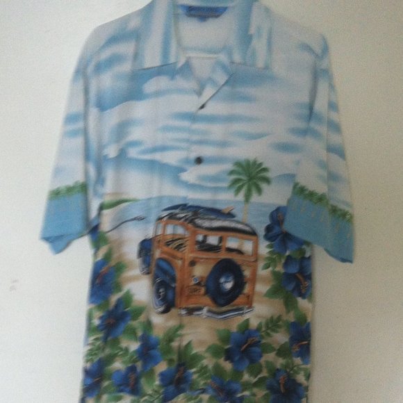 MAUI MAUI | Men's Palm Trees Hawaiian Shirt Blue Green M - Picture 1 of 9
